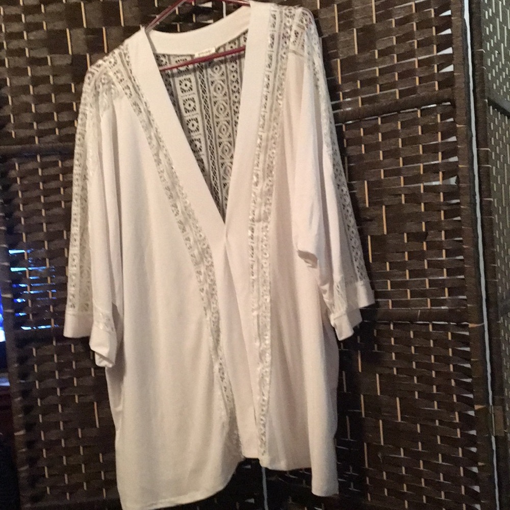 White lace and nylon sweater